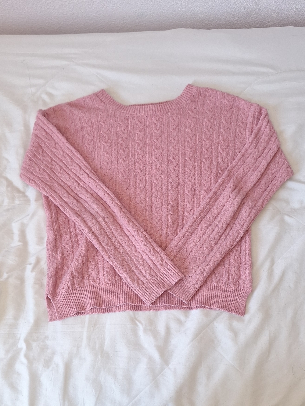 SO Pink Cable-Knit Crewneck Sweater